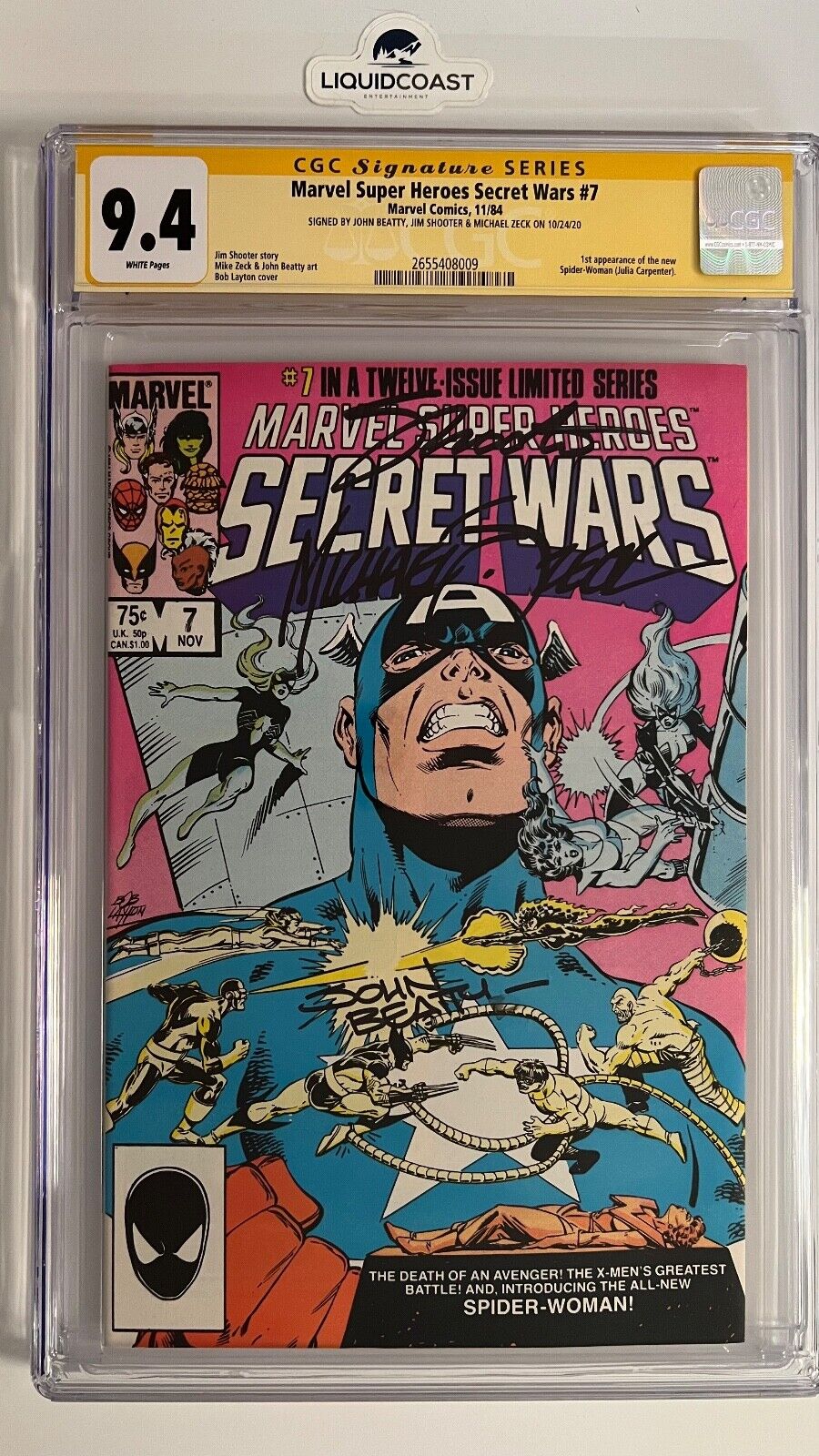 Marvel Super Heroes Secret Wars #7 SS CGC 9.4 SIGNED BY BEATTY, SHOOTER, ZECK
