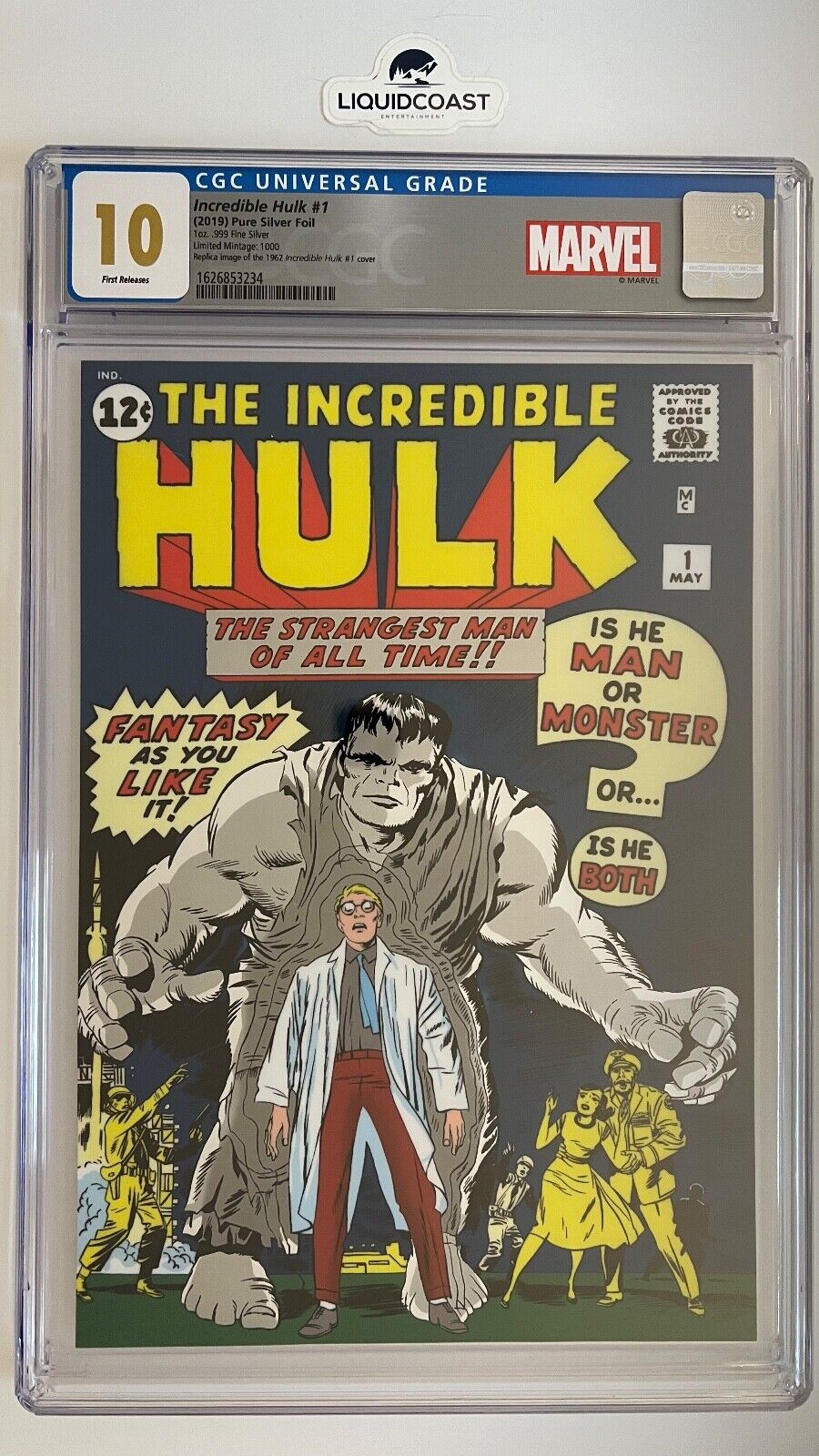 Incredible Hulk #1 CGC 10 (2019) Pure Silver Foil 1oz. 999 Fine Silver 273/1000