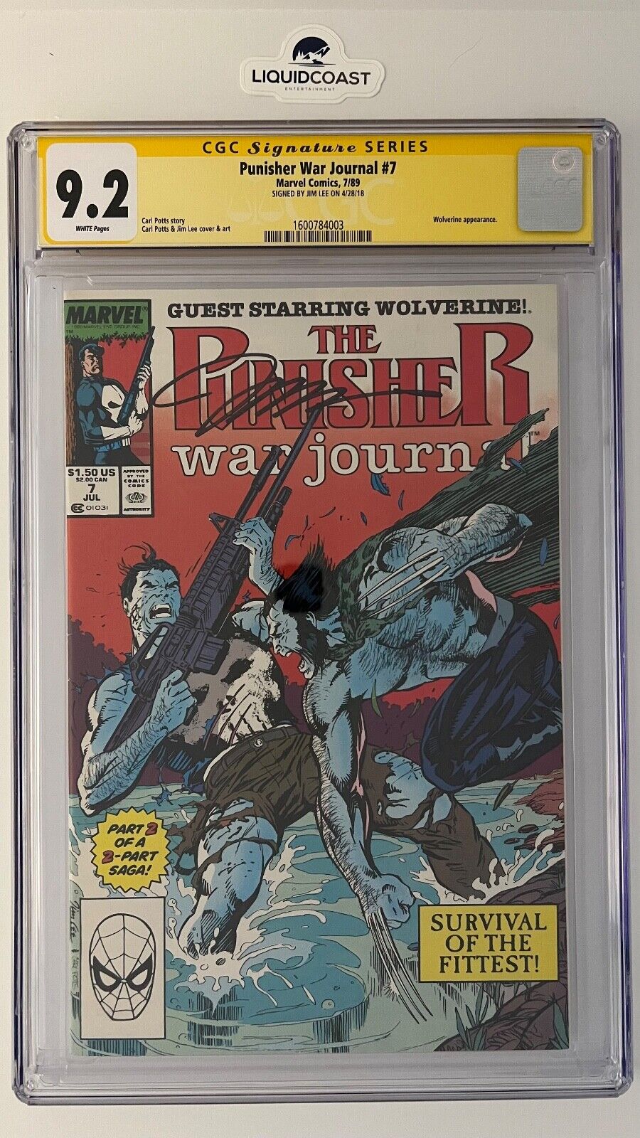 Punisher War Journal #7 SS CGC 9.2 SIGNED BY JIM LEE