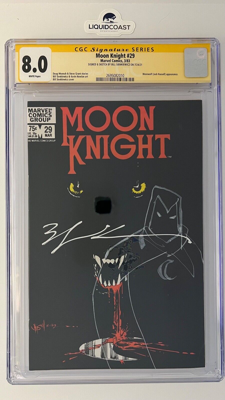 Moon Knight #29 SS CGC 8.0 SIGNED & SKETCH BY BILL SIENKIEWICZ