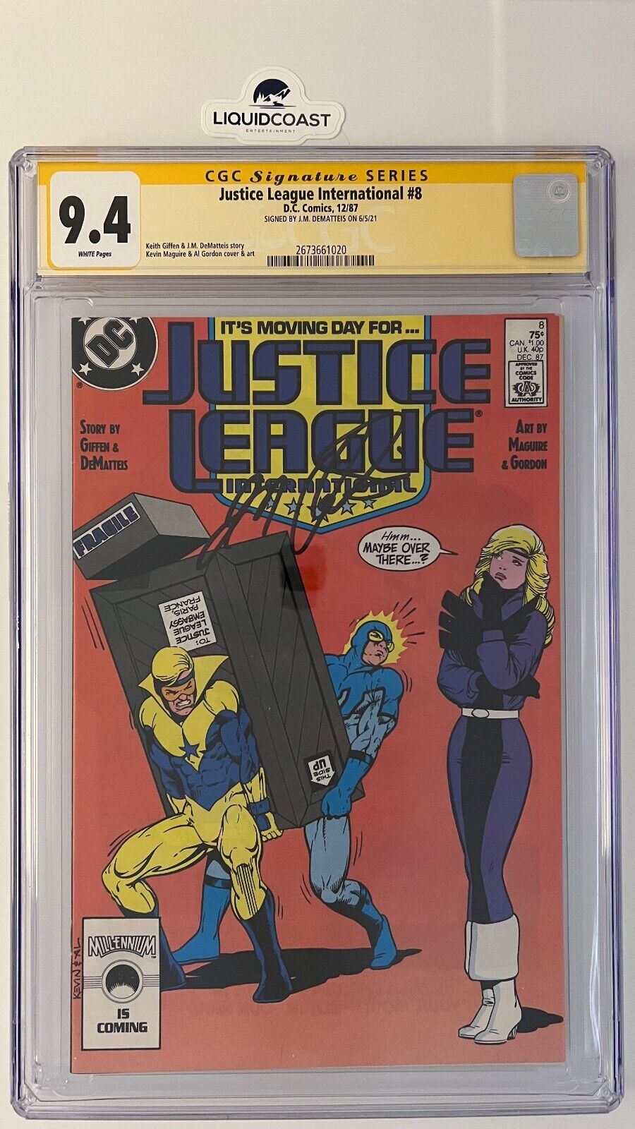 Justice League International #8 SS CGC 9.4 SIGNED BY J.M. DEMATTEIS